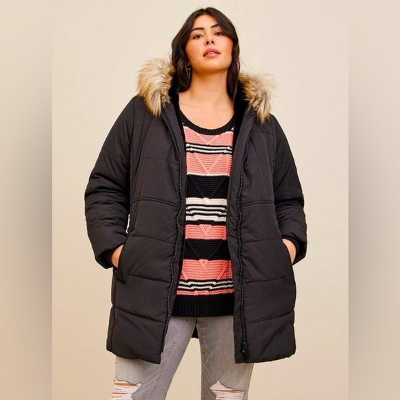 🆕 TORRID Nylon Fur Trim Fit And Flare Puffer SIZE 5X $199 - Picture 2 of 12